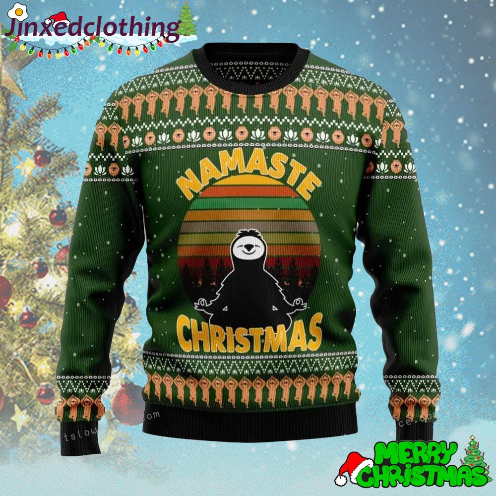 Sloth Namaste Ugly Sweater Christmas Funny 